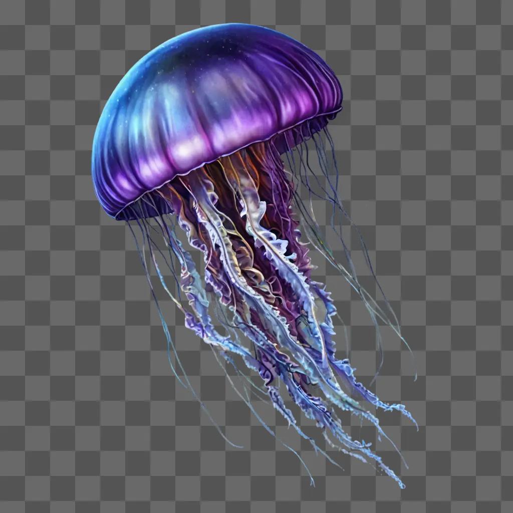 jelly fish drawing A purple jellyfish floats on a blue background