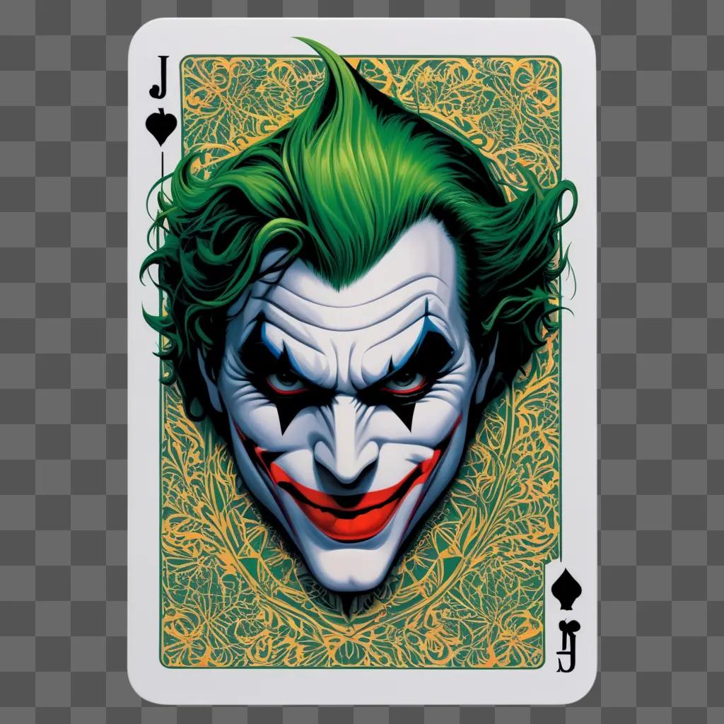 joker card with green face and black lips