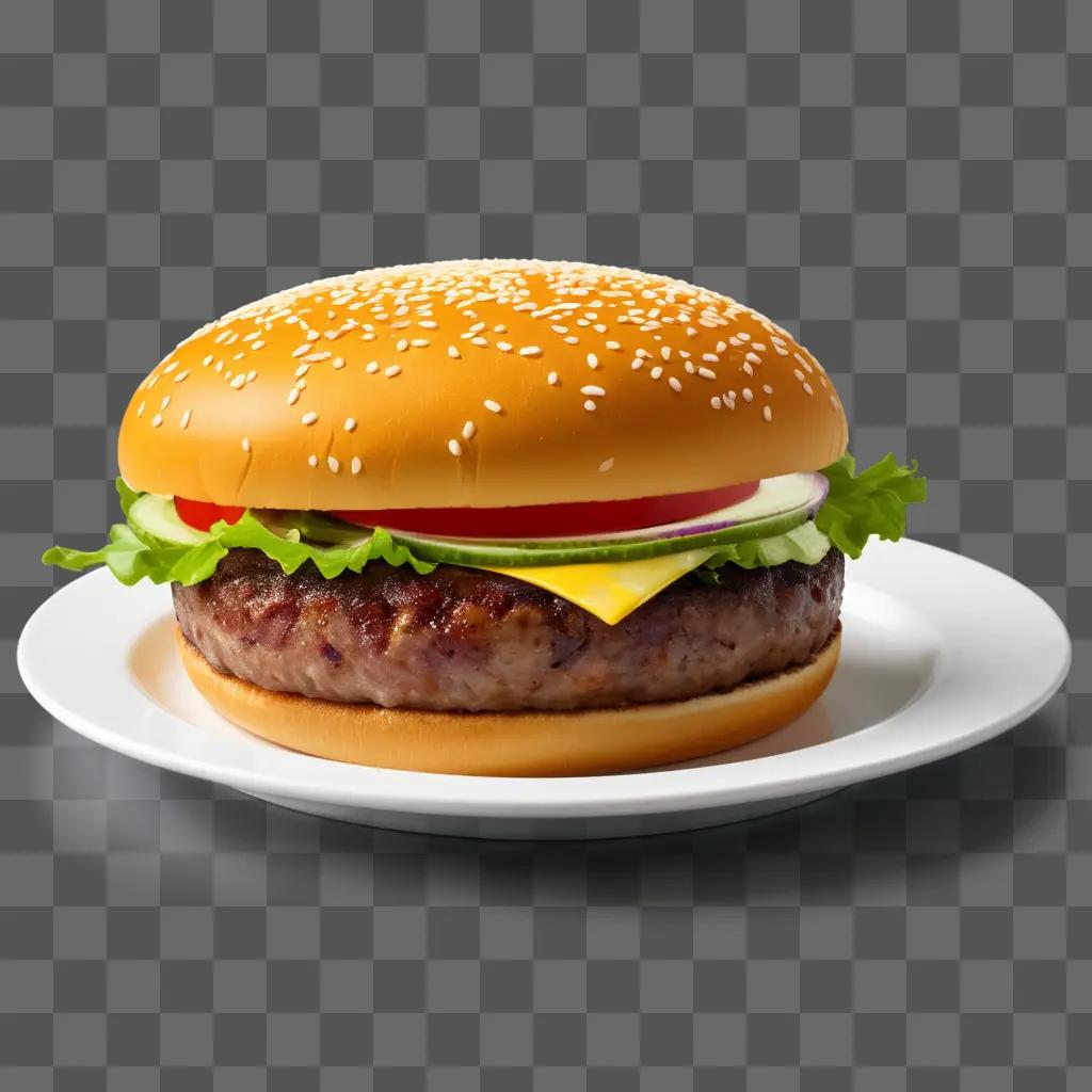 juicy burger sits on a white plate