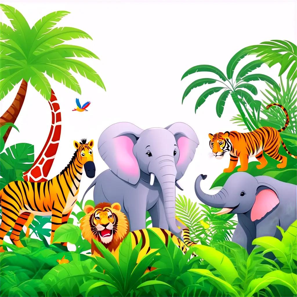 さまざまな動物や植物がいるジャングルのシーン