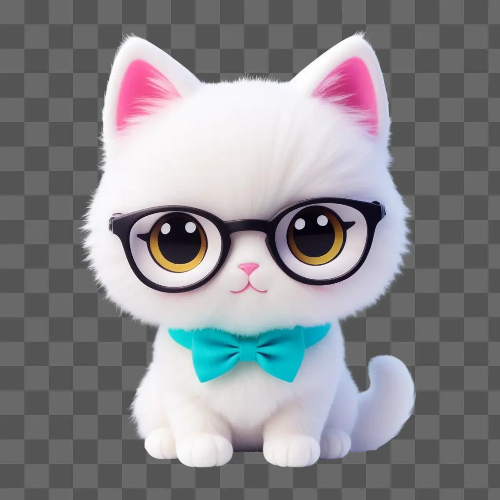 kawaii cat wears glasses and a bowtie