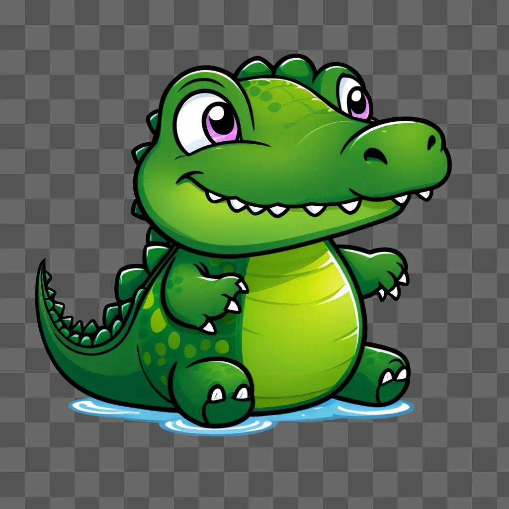 kawaii cute alligator drawing sits on water