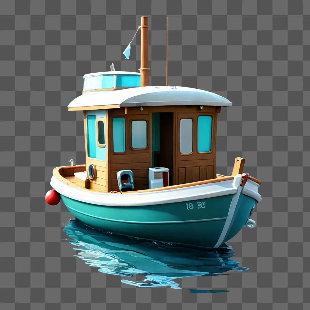 可愛いかわいいボートの絵 青いボートが水に浮かぶ