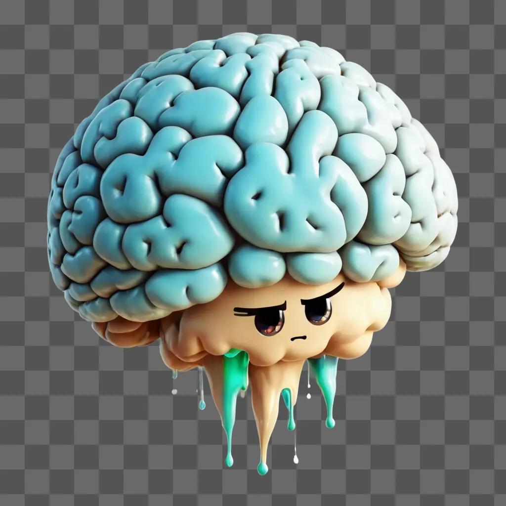 可愛いかわいい脳の描画青い頭蓋骨から滴り落ちる漫画の脳