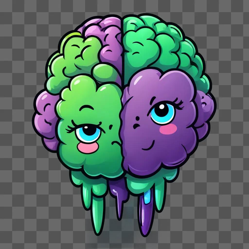 可愛いかわいい脳の描画紫と緑の顔の漫画の脳
