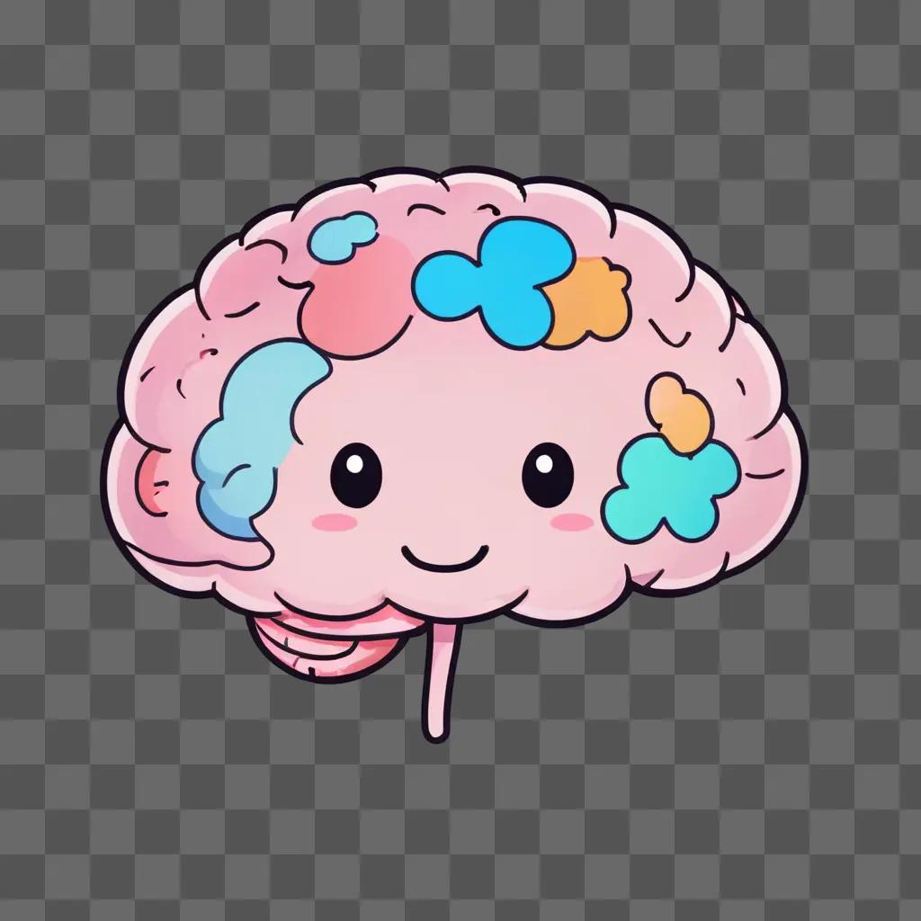 可愛いかわいい脳の描画 複数の色の漫画の脳