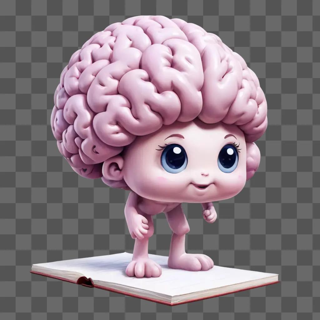 可愛いかわいい脳の絵 開いた本にかわいい脳の形をしたキャラクター