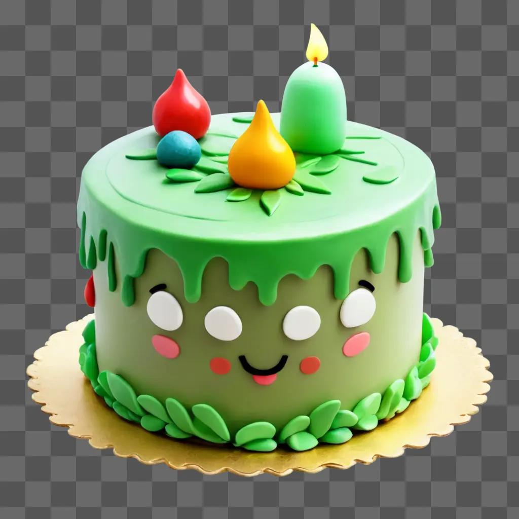 kawaii cute cake drawing A green cake with a candle on top