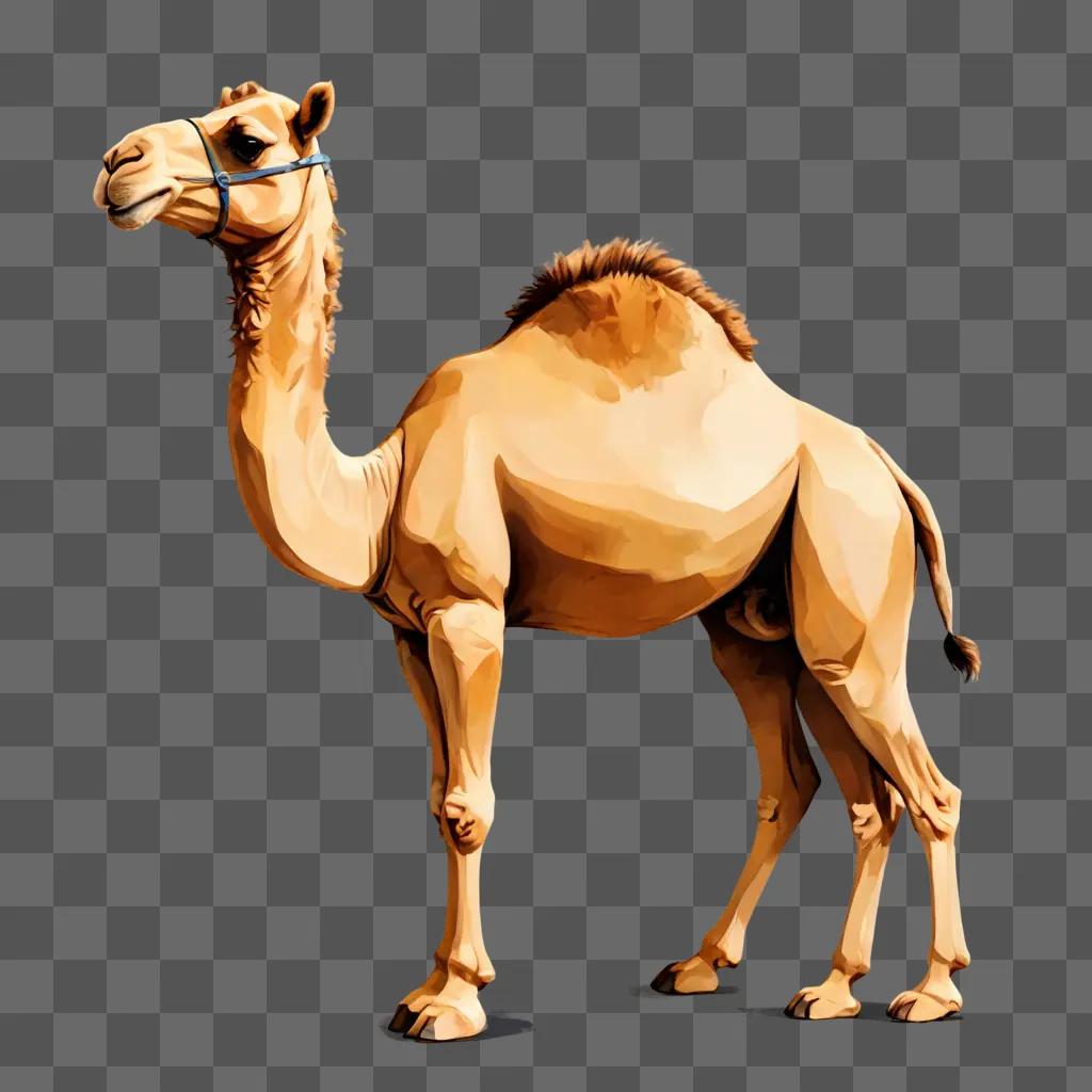 kawaii cute camel drawing A camel with a blue bridle on a brown background