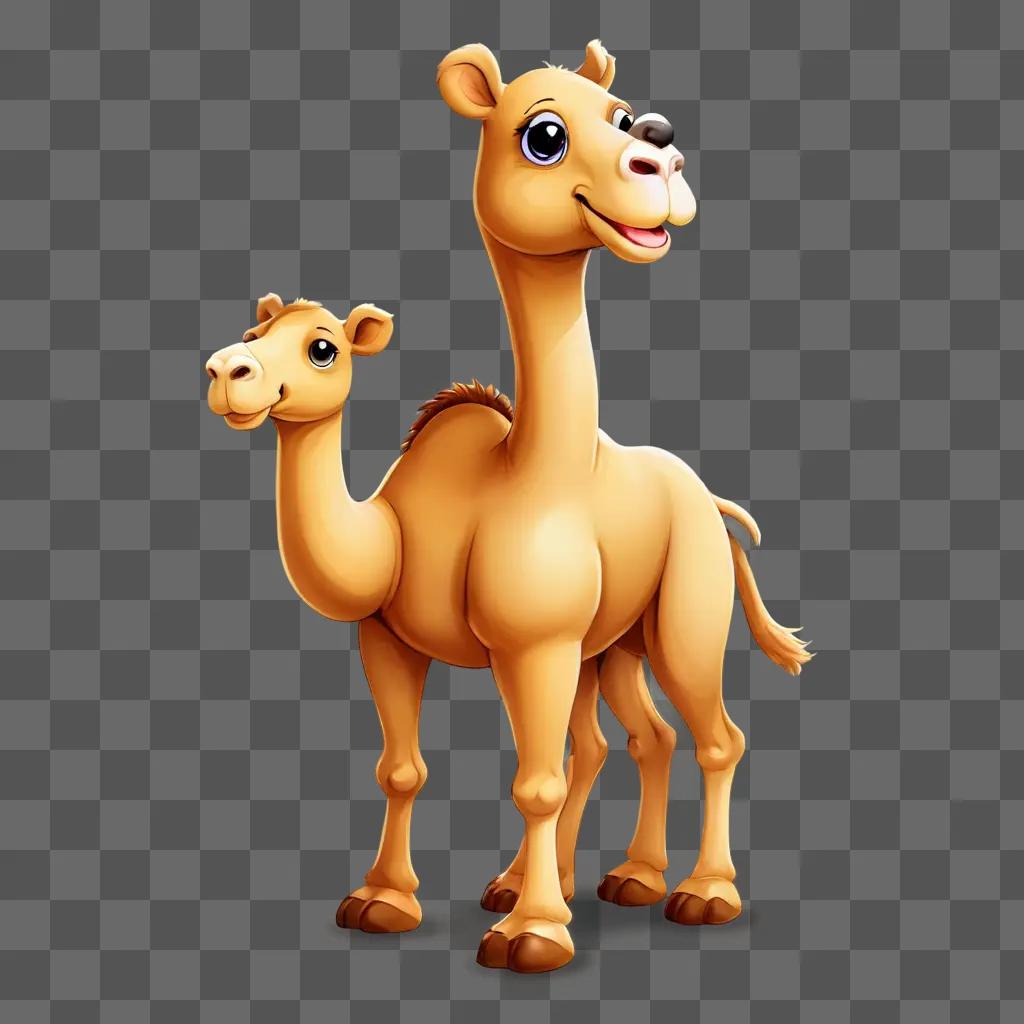 kawaii cute camel drawing A cartoon camel and baby camel stand on a beige background