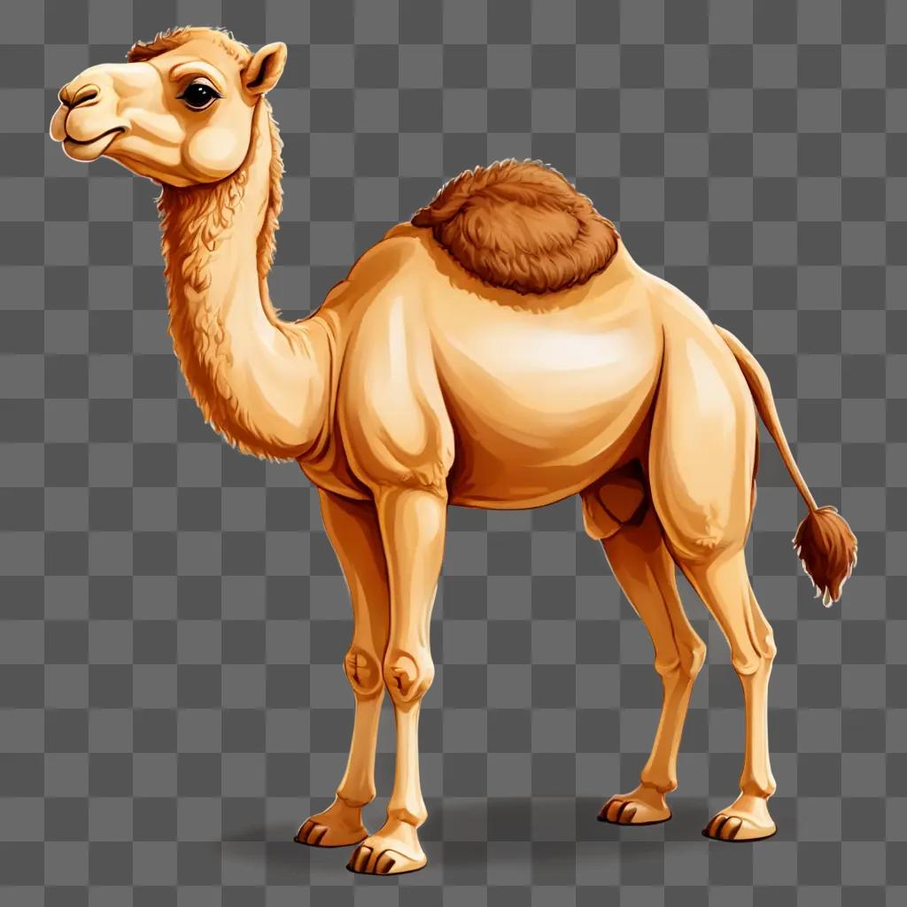 kawaii cute camel drawing A cartoon camel standing on a beige background