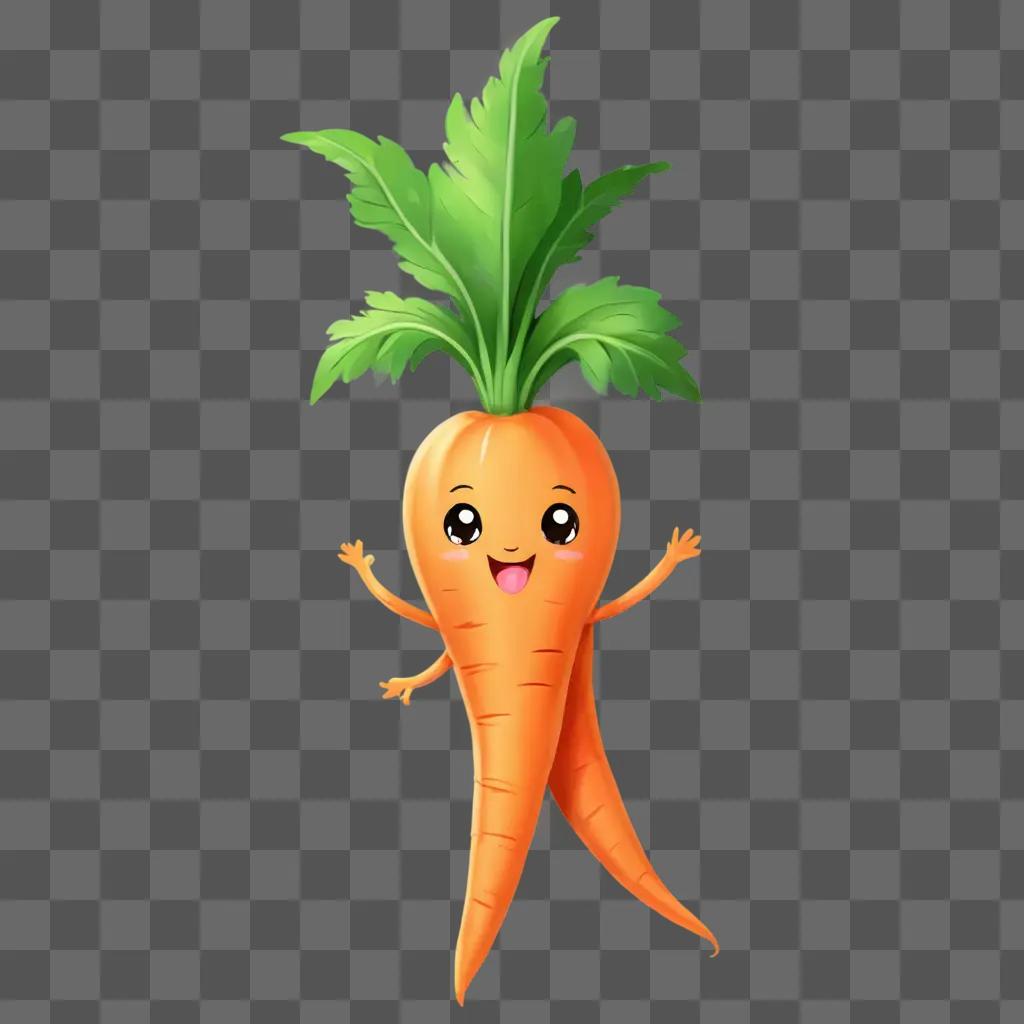 kawaii cute carrot drawing A carrot with a green stem and a smiling face