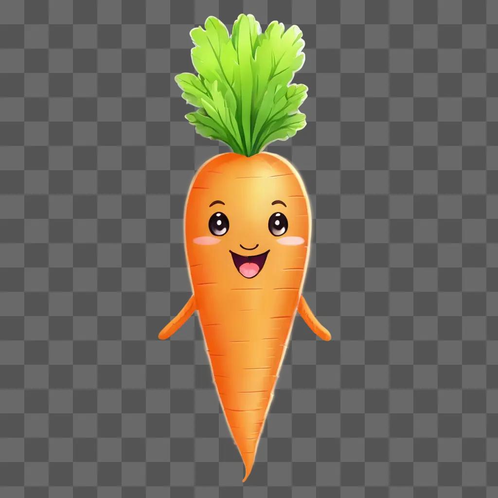 kawaii cute carrot drawing A carrot with a happy face and a green leaf