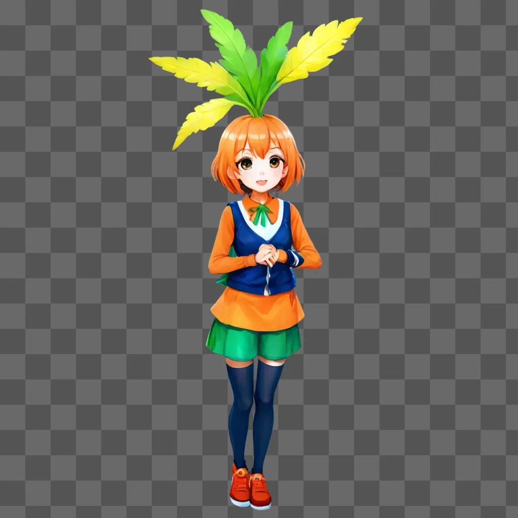 kawaii cute carrot drawing A girl with an orange top and green shorts