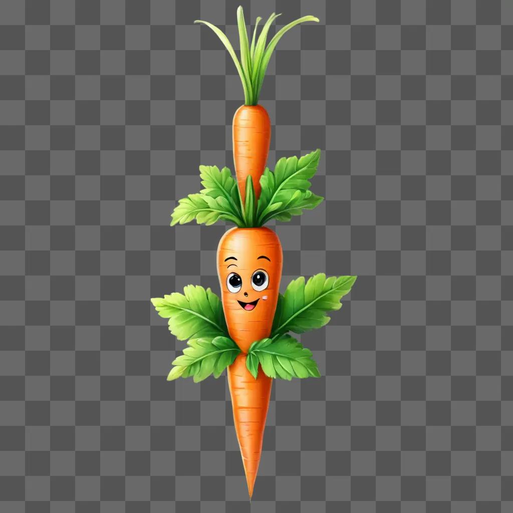 kawaii cute carrot drawing Carrot with green leaves and a smiling face