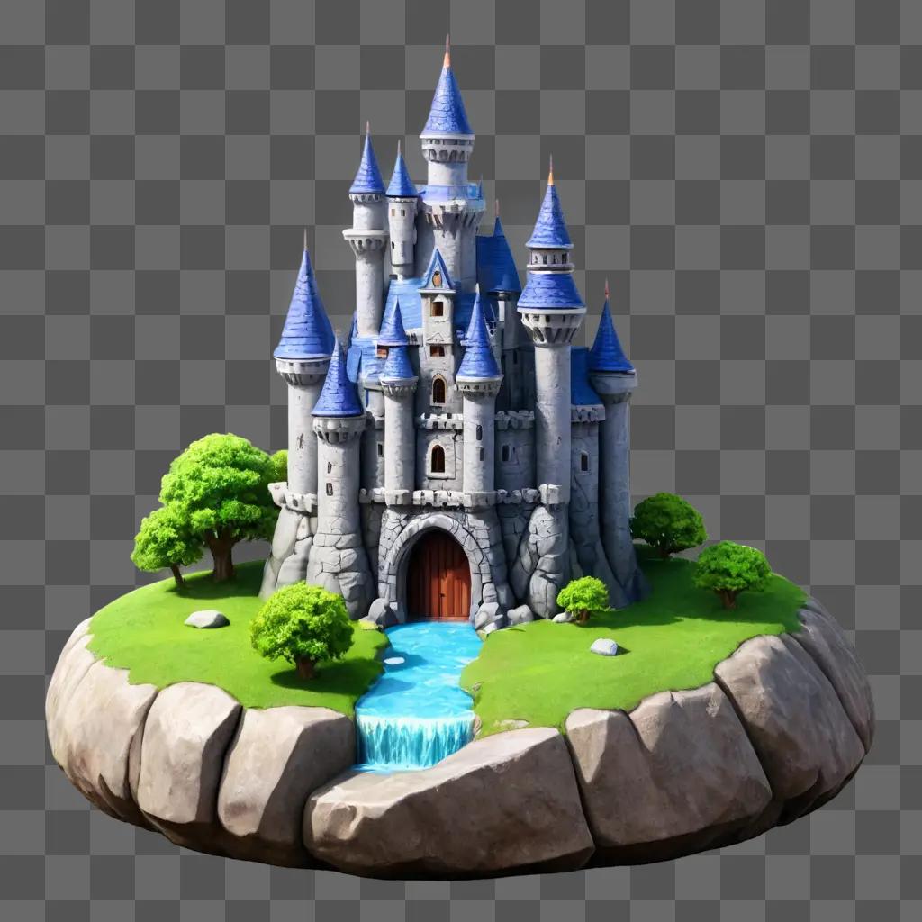 kawaii cute castle drawing A castle sits on a rock formation in a green environment