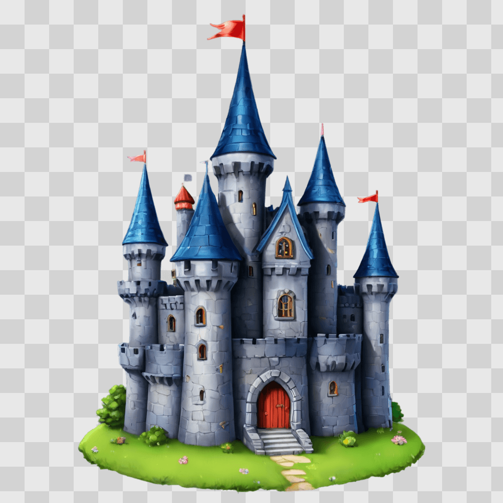 kawaii cute castle drawing A castle with blue roofs and red doors