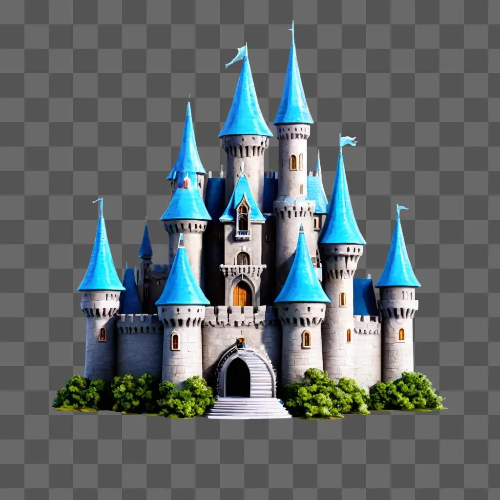 kawaii cute castle drawing A large castle with blue roofs and turrets