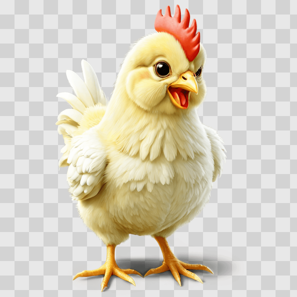 kawaii cute chicken drawing A brightly colored rooster stands on a beige background