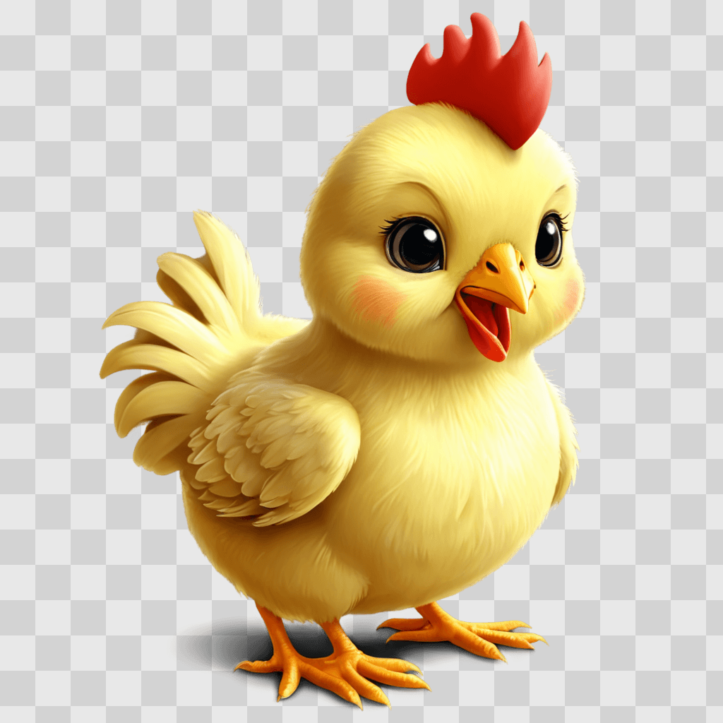 kawaii cute chicken drawing A cartoon chicken standing on a yellow background