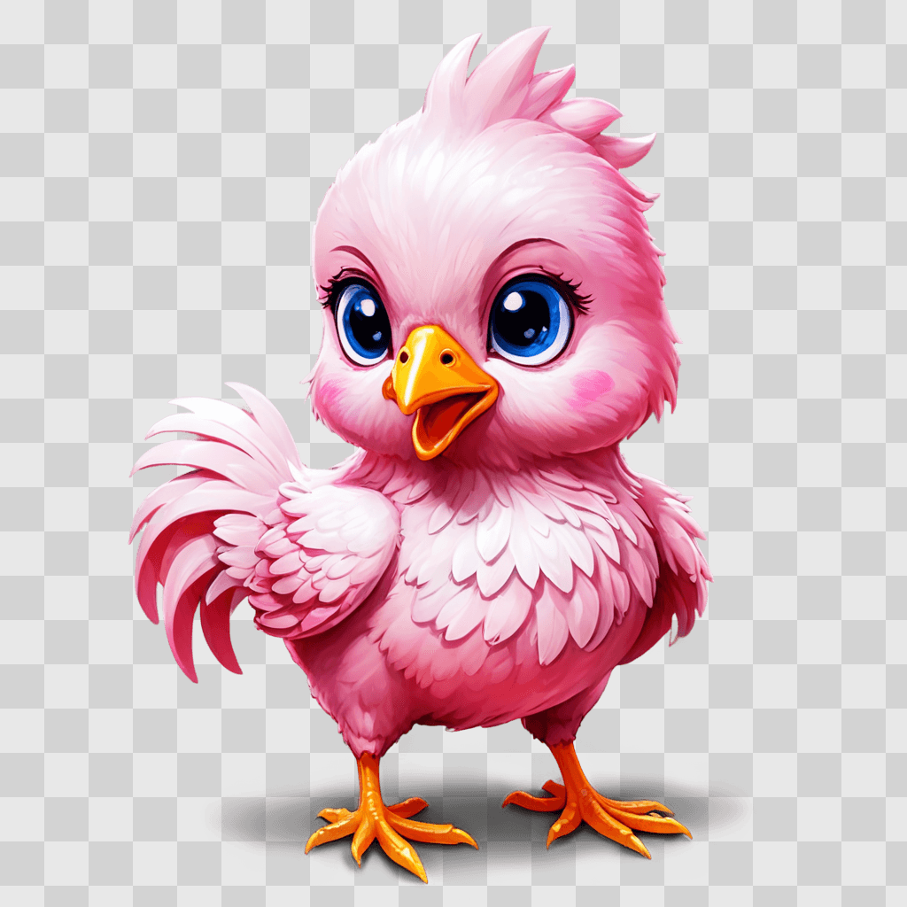 kawaii cute chicken drawing A pink bird with large blue eyes and orange beak