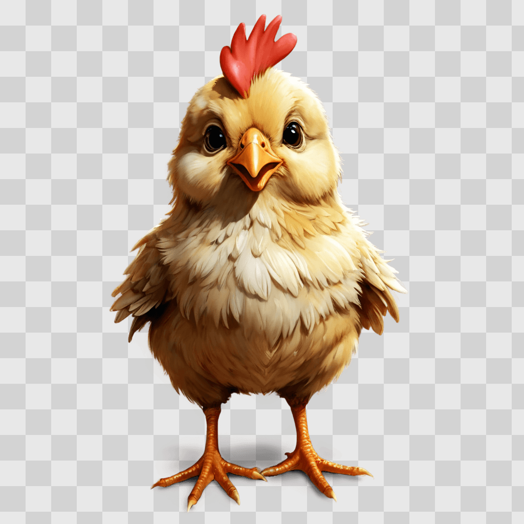 kawaii cute chicken drawing A rooster stands in front of a beige background