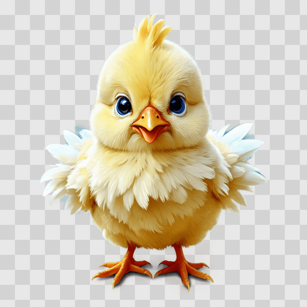 kawaii cute chicken drawing A small yellow bird with blue eyes