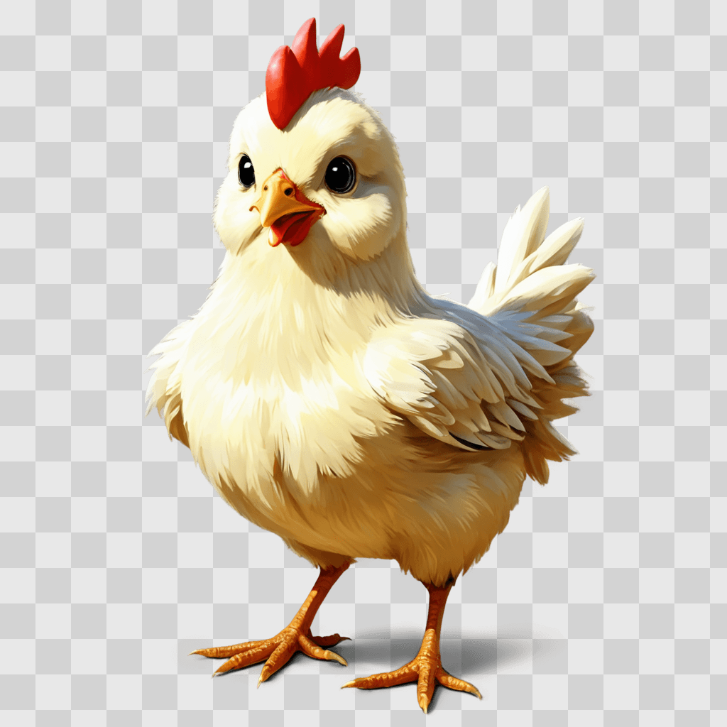 kawaii cute chicken drawing A white chicken with a red comb