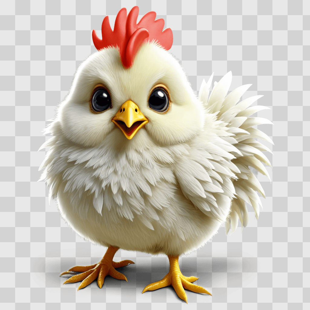 kawaii cute chicken drawing A white chicken with a red comb and yellow feet