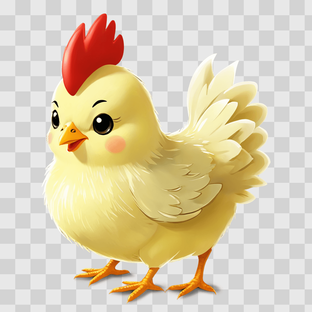 kawaii cute chicken drawing A yellow bird with a red crest