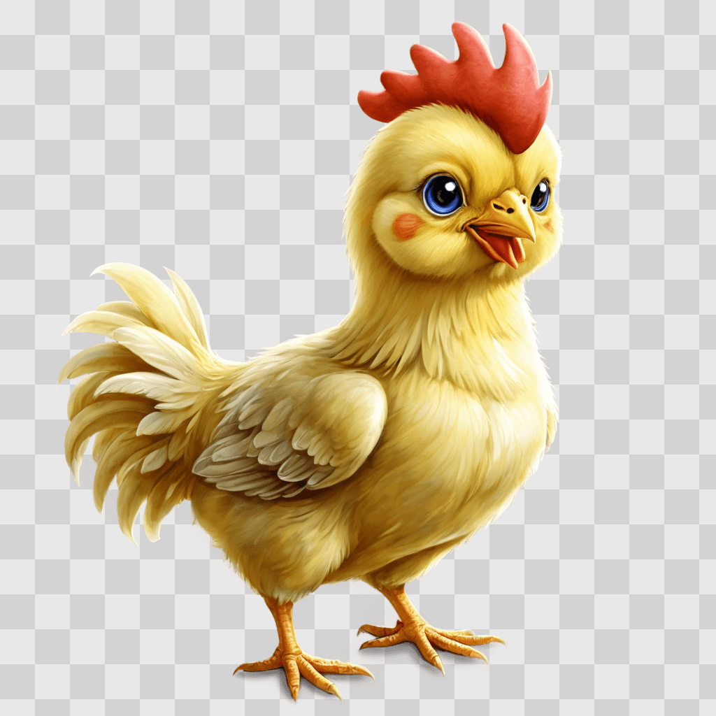 kawaii cute chicken drawing A yellow chicken with a red comb