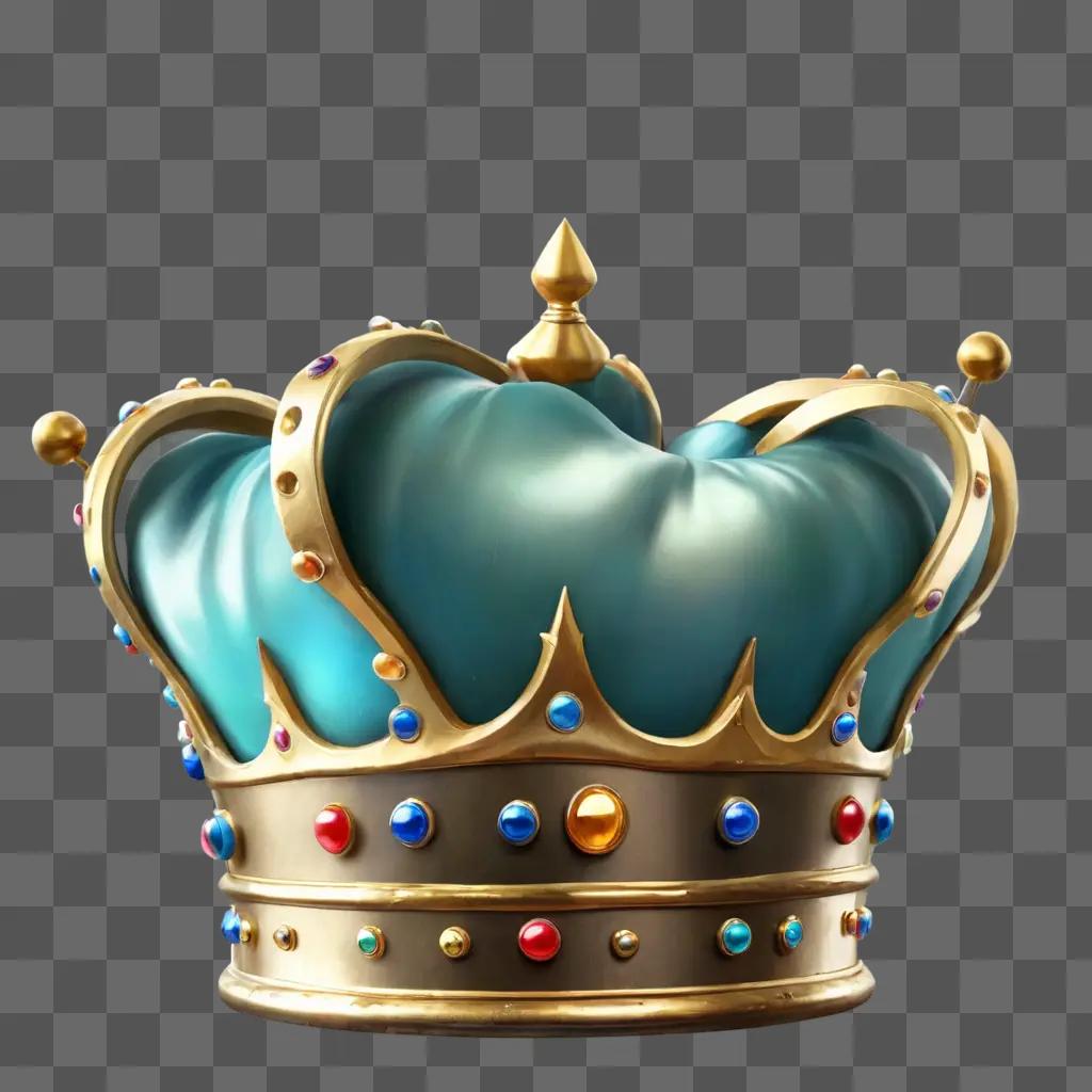 kawaii cute crown drawing A crown with colorful jewels on a light blue base