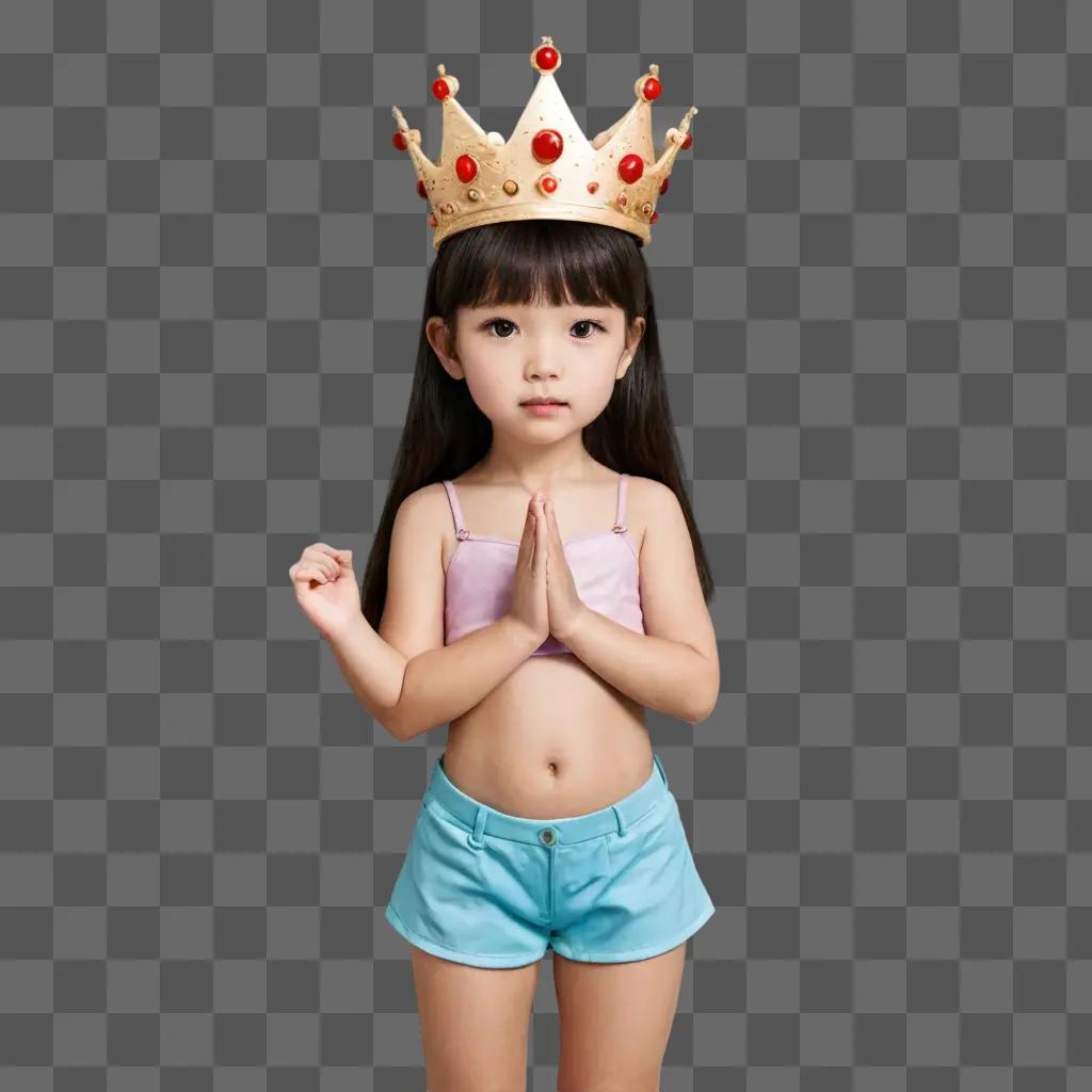 kawaii cute crown drawing A girl wearing a crown and blue shorts