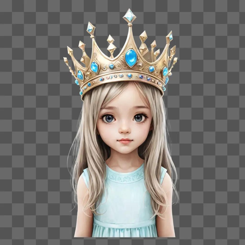 kawaii cute crown drawing A girl wears a crown with blue stones