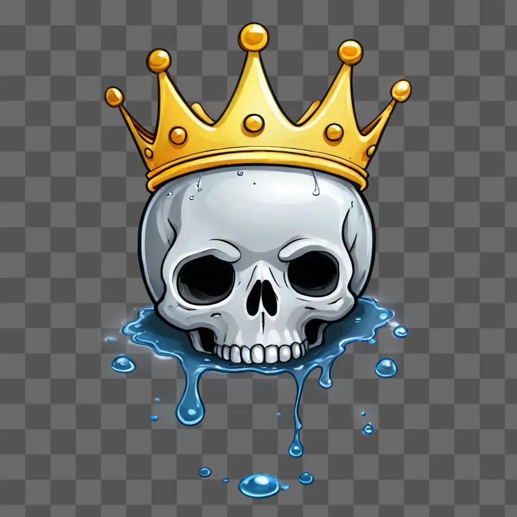 kawaii cute crown drawing A skull with a crown on it is floating in water