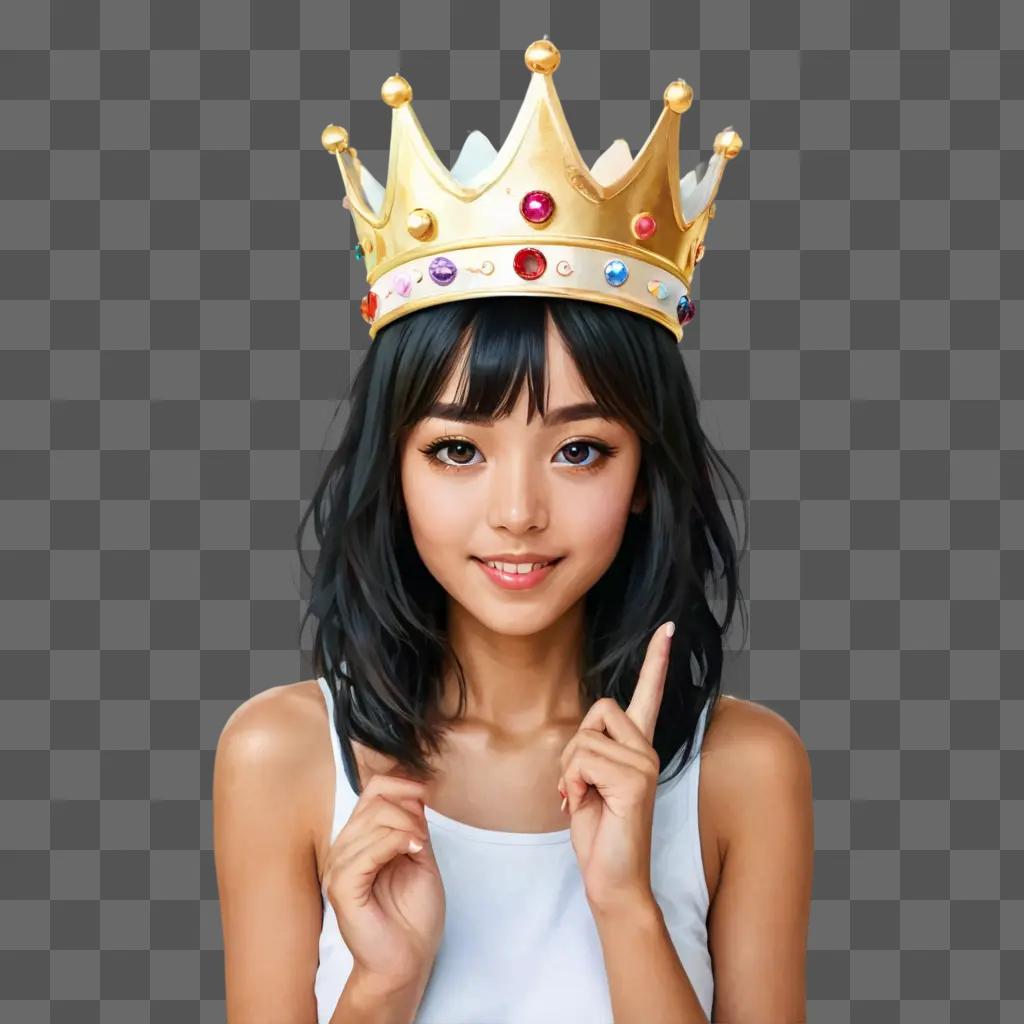 kawaii cute crown drawing A young lady wears a crown and points at something