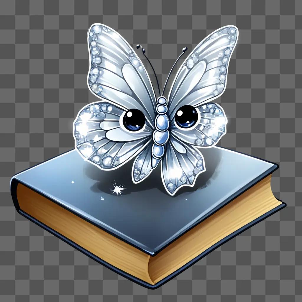 kawaii cute diamond drawing A diamond butterfly sits on a book