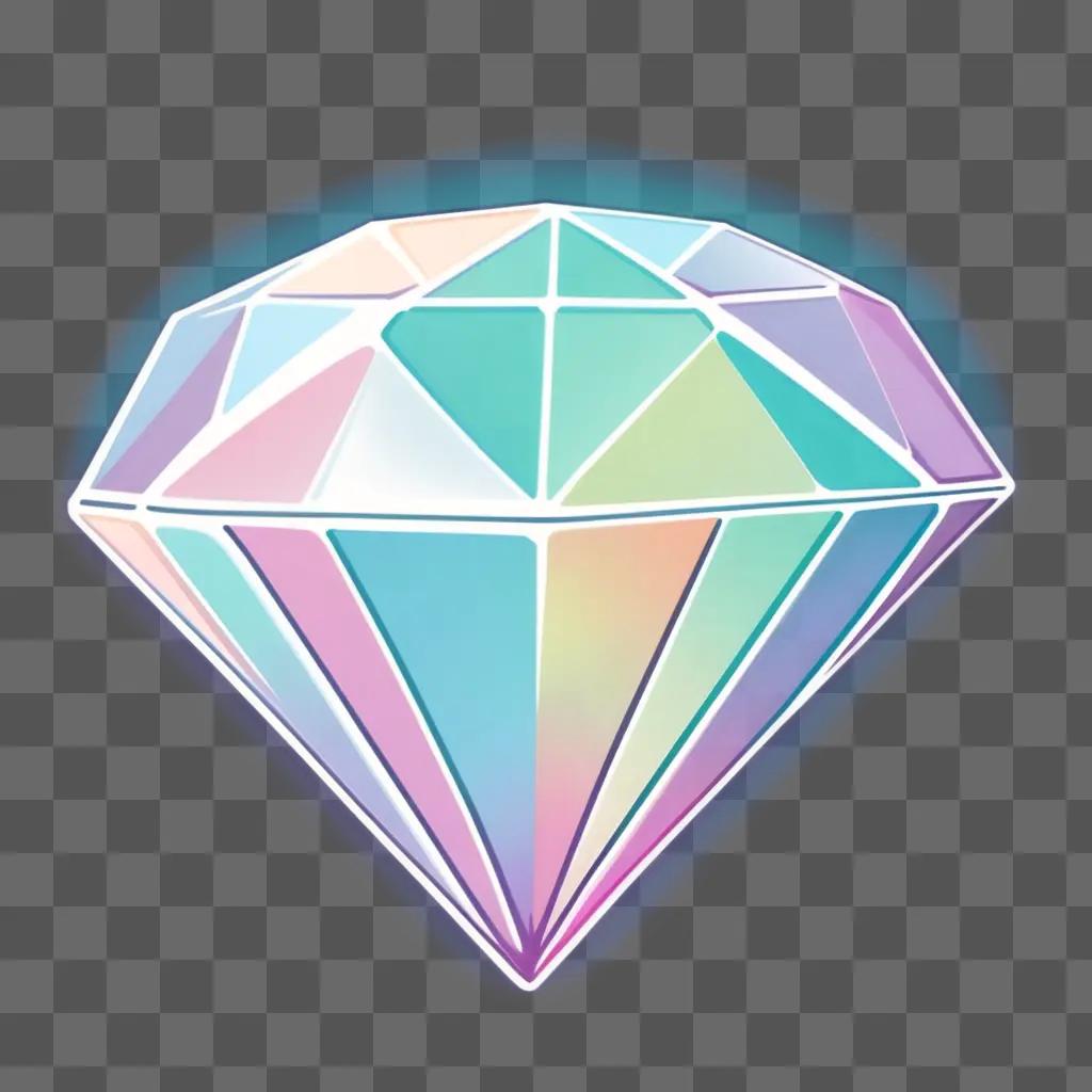 kawaii cute diamond drawing with a colorful glow