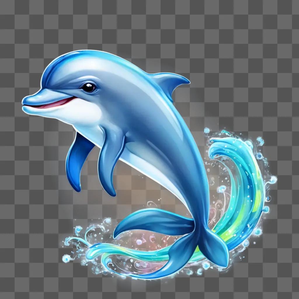 kawaii cute dolphin drawing A blue dolphin in the water with a splash around it