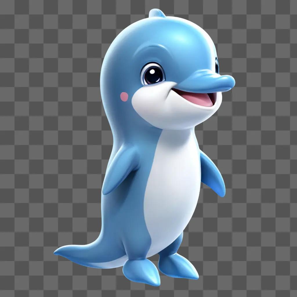 kawaii cute dolphin drawing A blue dolphin is standing on a blue background