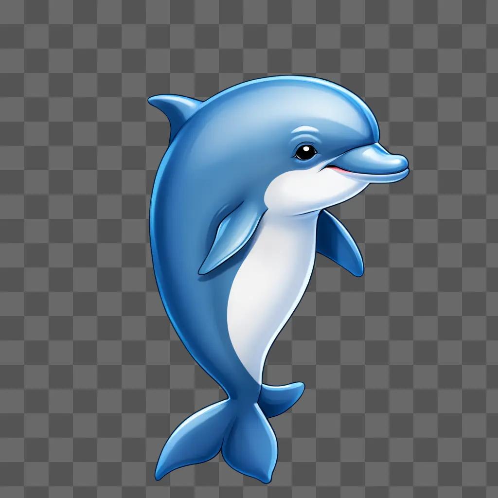 kawaii cute dolphin drawing A cartoon dolphin standing on a blue background