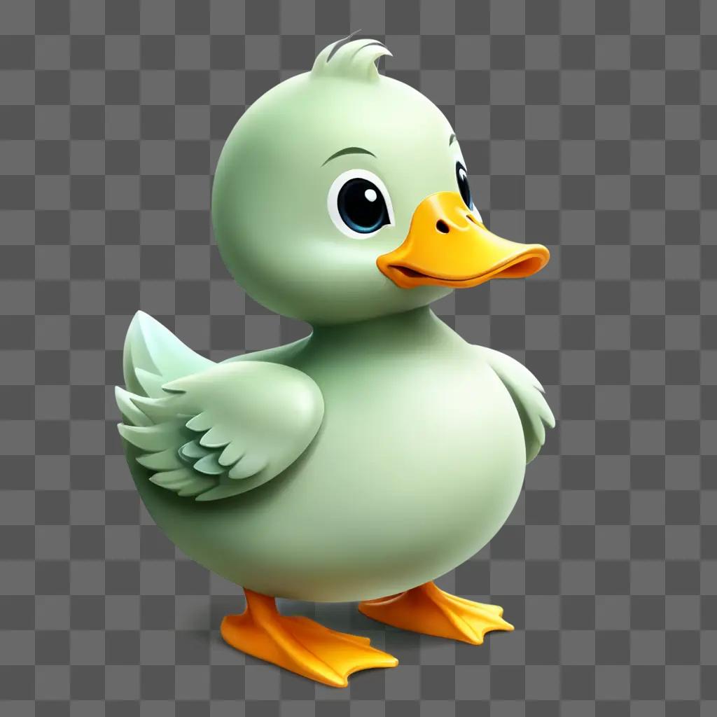 kawaii cute duck drawing A cartoon duck standing on a green background