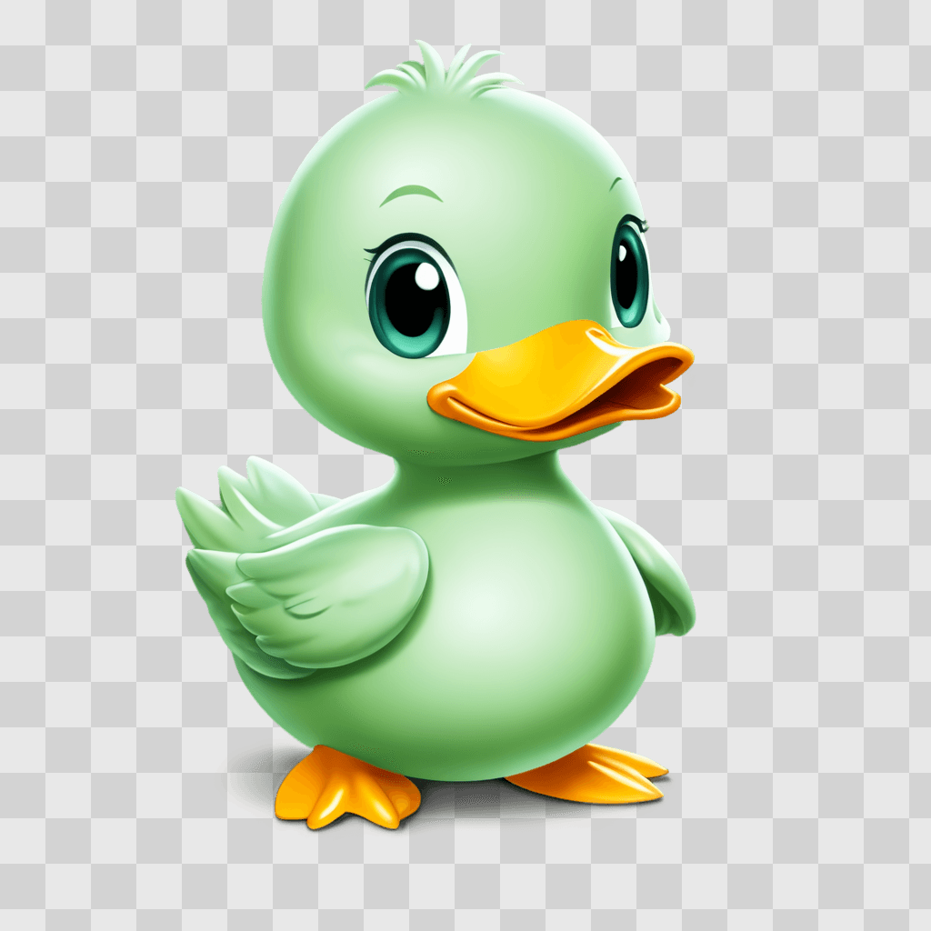 kawaii cute duck drawing A cartoon duck with green color and yellow beak