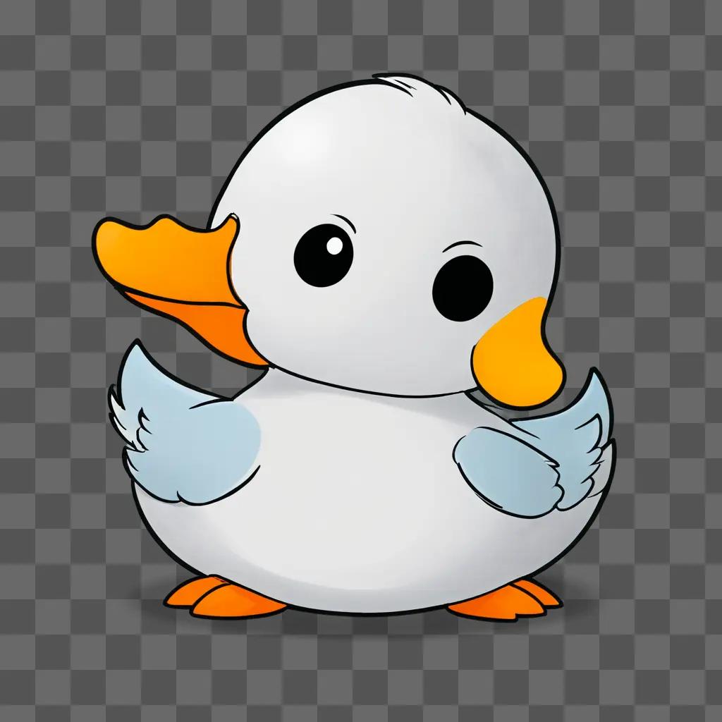 kawaii cute duck drawing A cute duck with a blue wing and orange beak