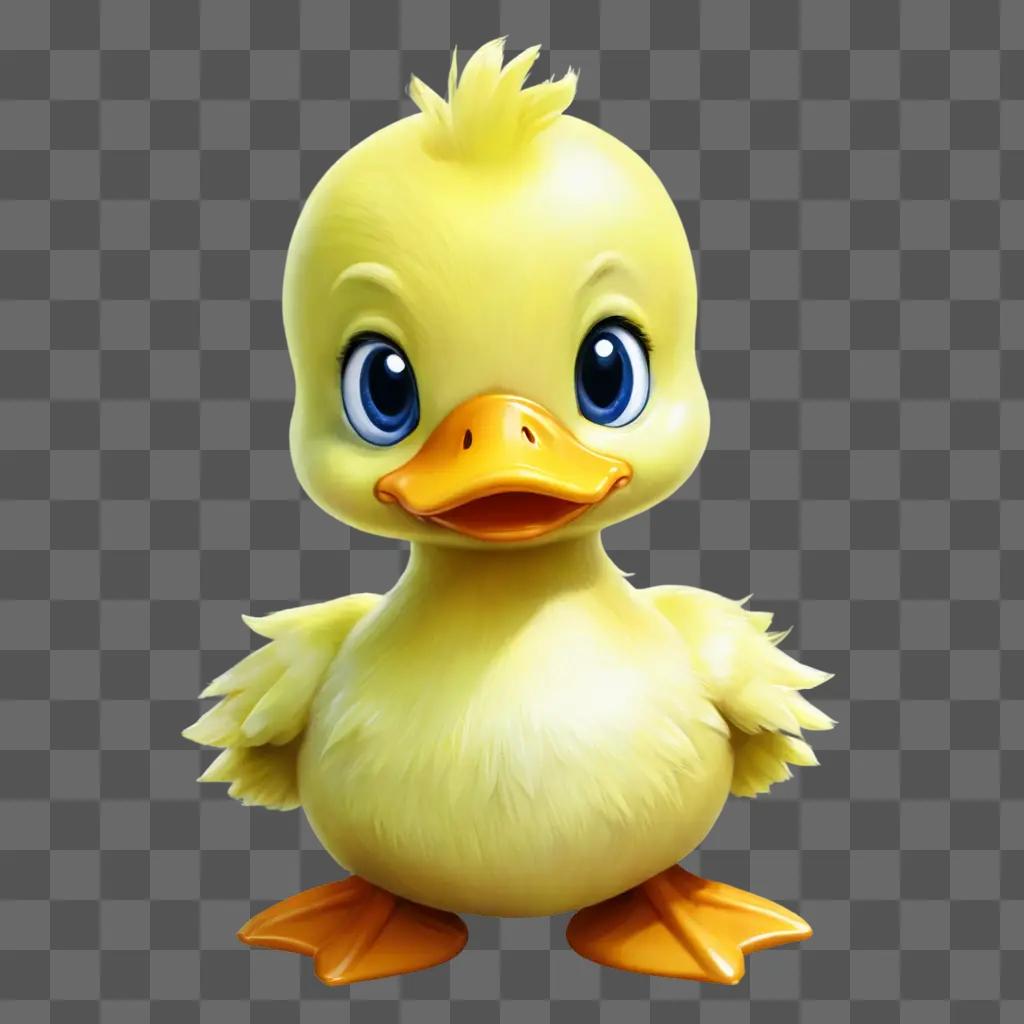 kawaii cute duck drawing Yellow duck with big blue eyes and orange feet