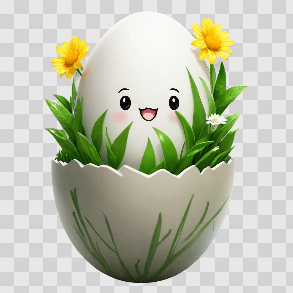 kawaii cute egg drawing A smiling egg in a white cup with flowers