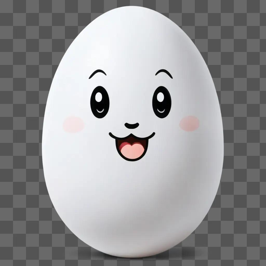 kawaii cute egg drawing A white egg with a cute face and pink lips