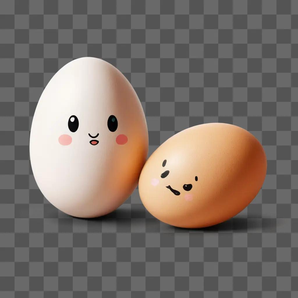 kawaii cute egg drawing Two eggs with faces on a beige background