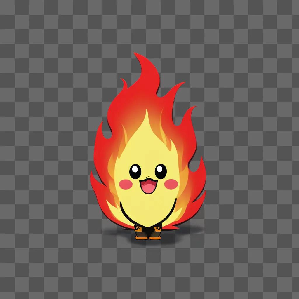 kawaii cute fire drawing A cartoon fireball with a smile