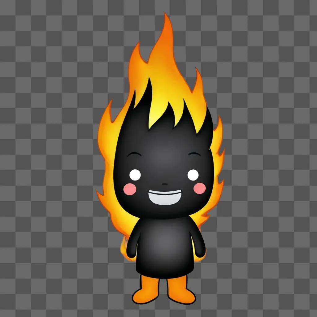 kawaii cute fire drawing A cute cartoon character with flames behind him